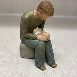 Willow tree figurine, man, and baby
